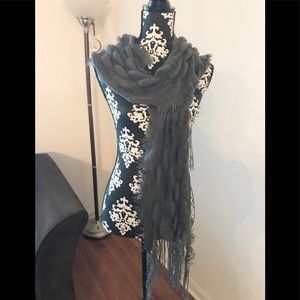 Dark Gray Cable Fringe Scarf (New)